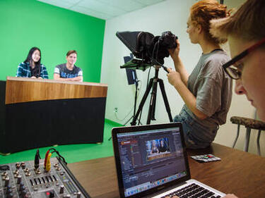 News desk with recording equipment