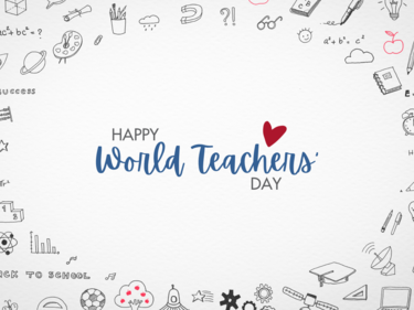 School themed graphic with text that says "Happy World Teacher's Day"